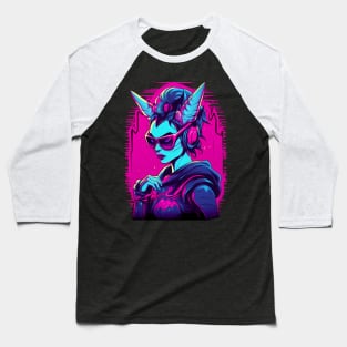 Synthwave Seduction: Retro Succubus Demon Baseball T-Shirt